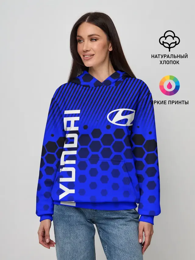Женское худи с принтом «Hyundai — ХЕНДАЙ — BLUE STYLE»