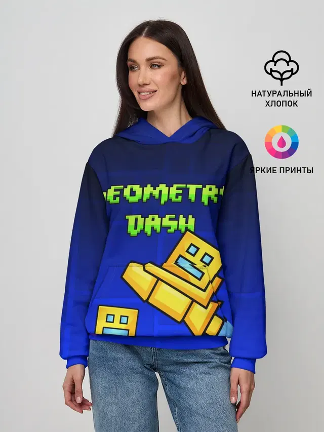 Женское худи с принтом «Geometry Dash — ГЕОМЕТРИ ДАШ»