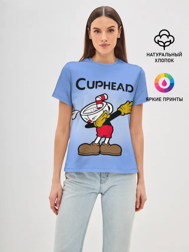 Женская базовая футболка с принтом «Cuphead»