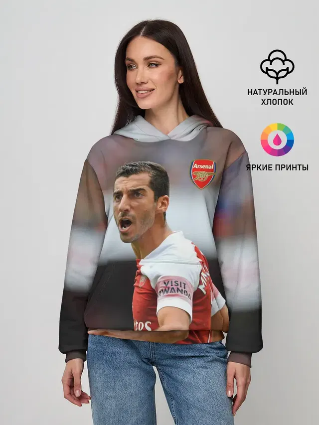 Женское худи с принтом «Генрих Мхитарян — H. Mkhitaryan — Arsenal»