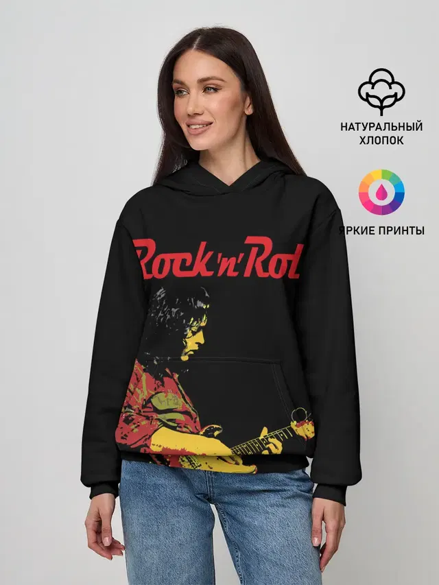 Женское худи с принтом «Guitarist — ROCK N ROLL»