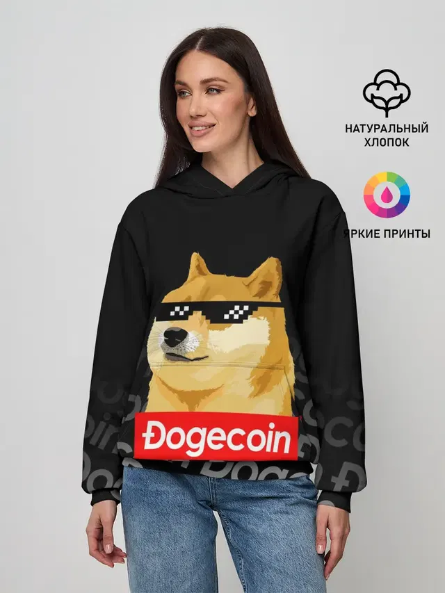 Женское худи с принтом «Dogecoin Doge Догикоин»