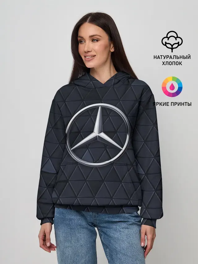 Женское худи с принтом «Merсedes — MERCEDES BENZ — 3D Geometry 3Д»