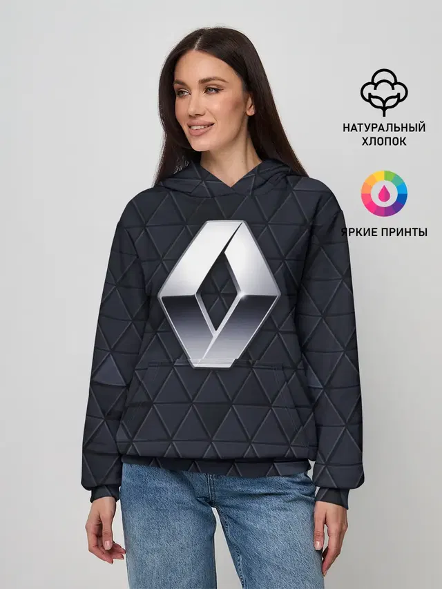 Женское худи с принтом «Renault — RENAULT РЕНО 3Д ГЕОМЕТРИЯ 3D»