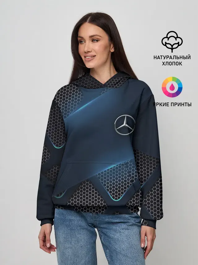 Женское худи с принтом «Merсedes — MERCEDES BENZ — 3D Geometry 3Д»