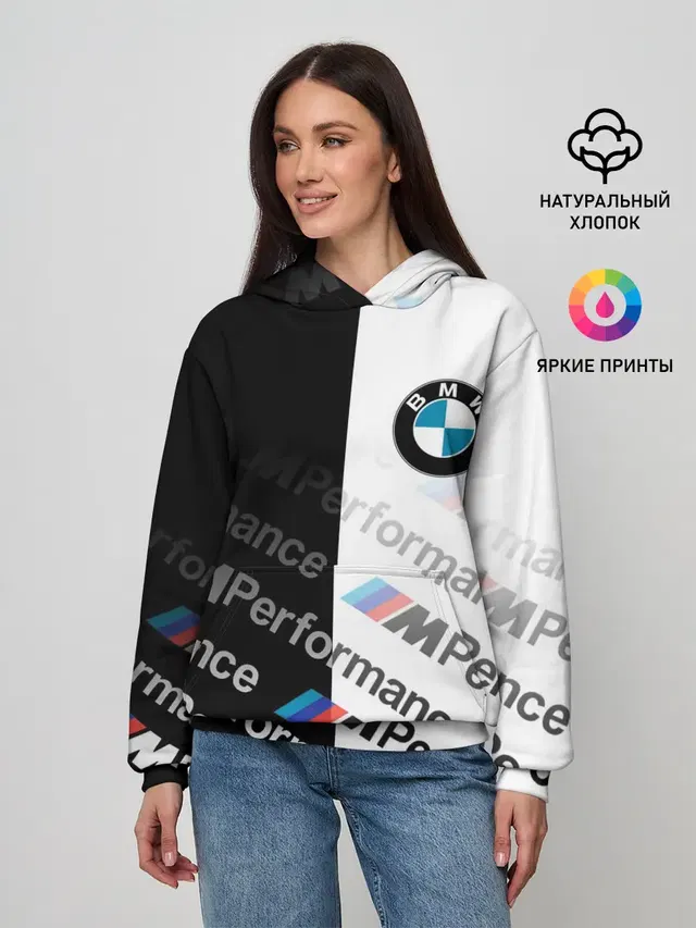Женское худи с принтом «BMW — M PERFORMANCE ГРАДИЕНТ»