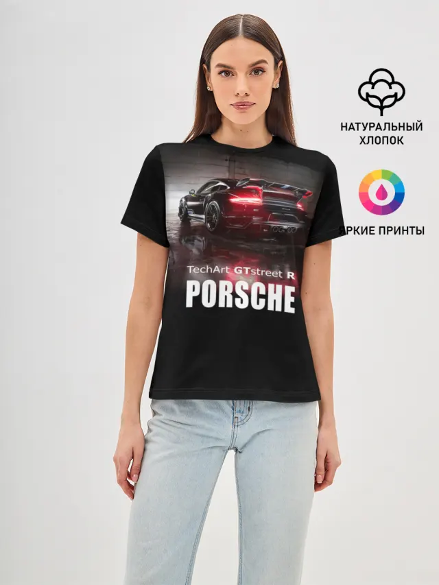 Женская базовая футболка с принтом «Porsche — Porsche GTstreet R»