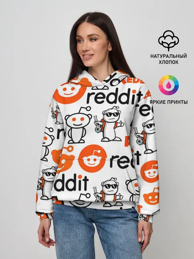 Женское худи с принтом «Социальные сети — REDDIT — РЕДДИТ — ЛОГОБОМБИНГ»