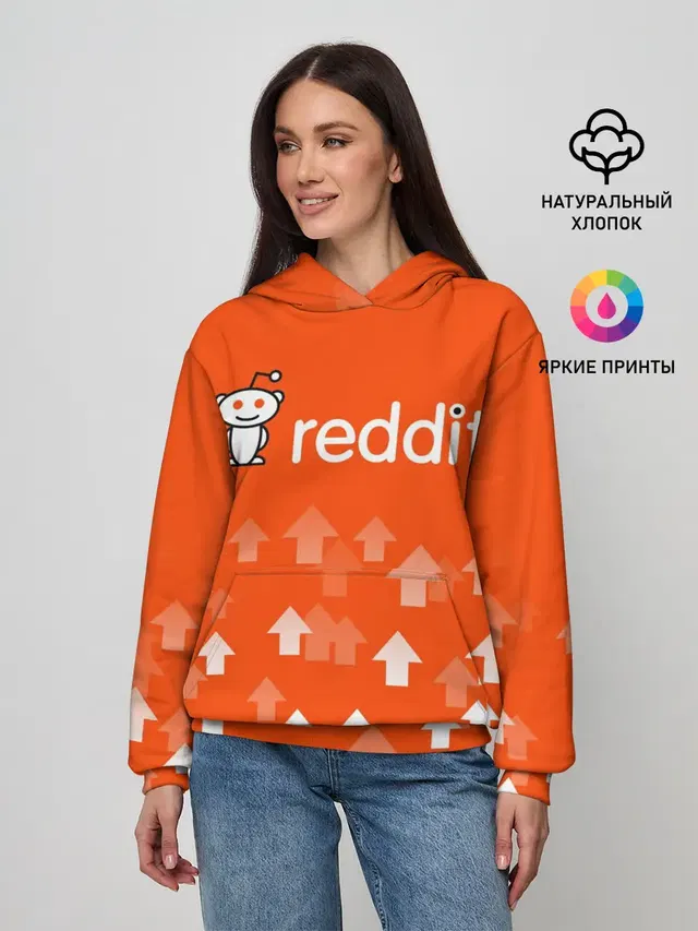 Женское худи с принтом «Социальные сети — REDDIT — РЕДДИТ — UPVOTED»