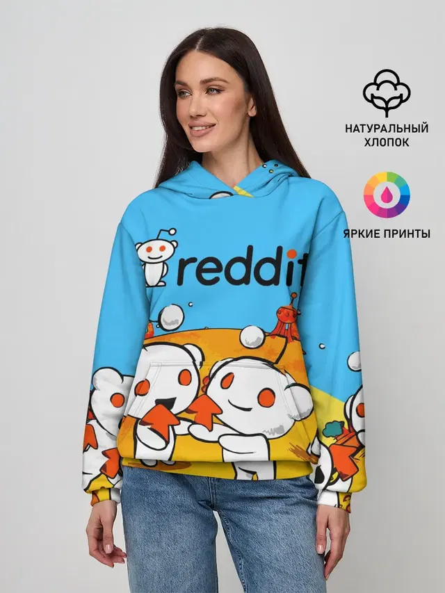 Женское худи с принтом «Социальные сети — REDDIT — РЕДДИТ — UPVOTE ART»