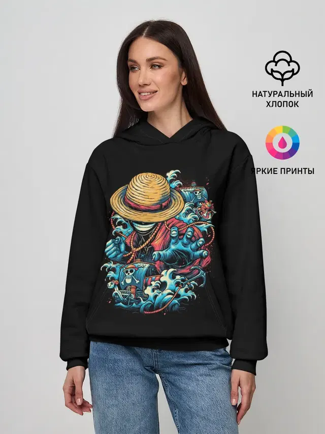 Женское худи с принтом «Ван Пис — One Piece. Retro Style»