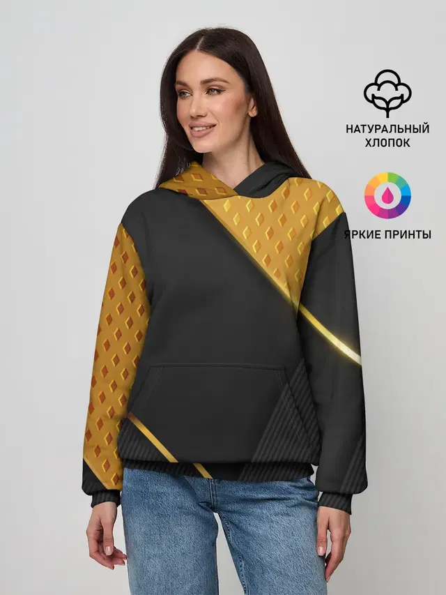 Женское худи с принтом «Модные — 3D BLACK & GOLD»