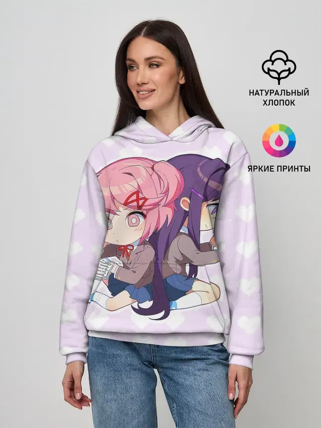 Женское худи с принтом «Chibi Natsuki and Yuri»