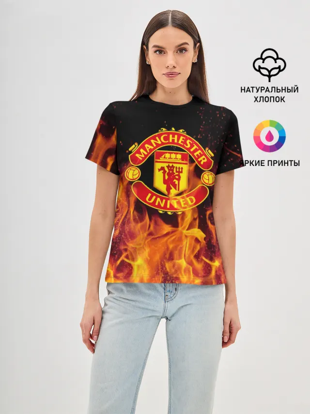 Женская базовая футболка с принтом «Манчестер Юнайтед — FC Manchester United»
