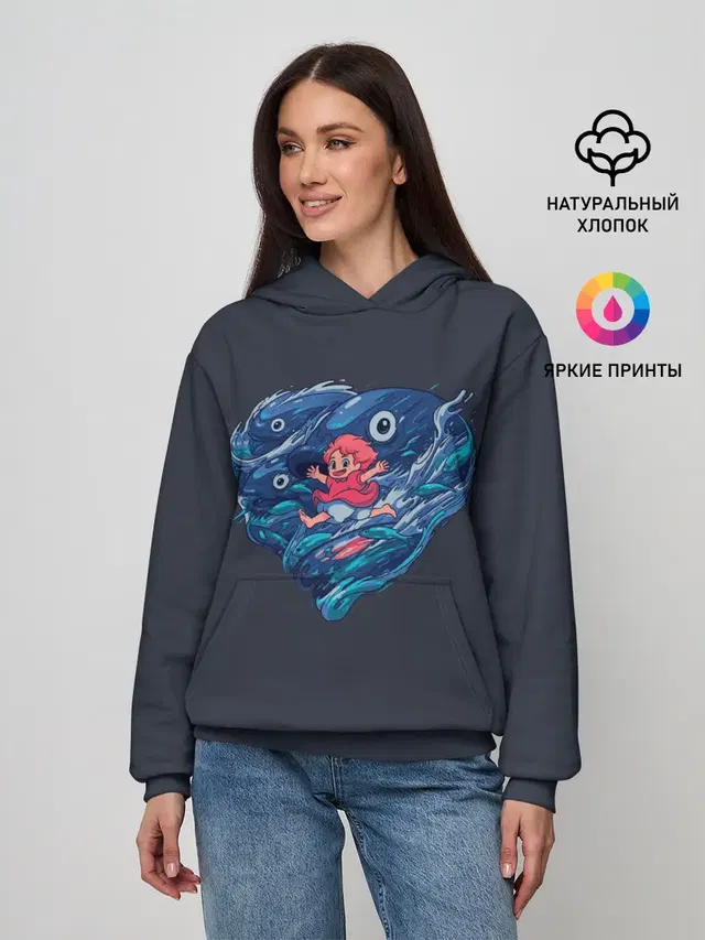 Женское худи с принтом «Ocean heart. Totoro»