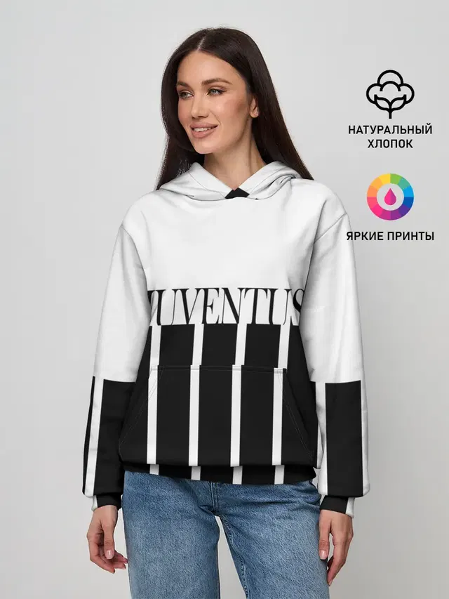 Женское худи с принтом «Ювентус — Tee Black and White»