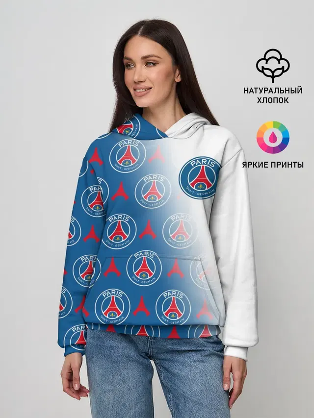 Женское худи с принтом «ПСЖ — ФК ПСЖ — PARIS SAINT GERMAIN»