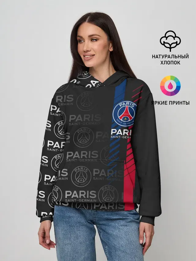 Женское худи с принтом «ПСЖ — ФК ПСЖ — PARIS SAINT GERMAIN»