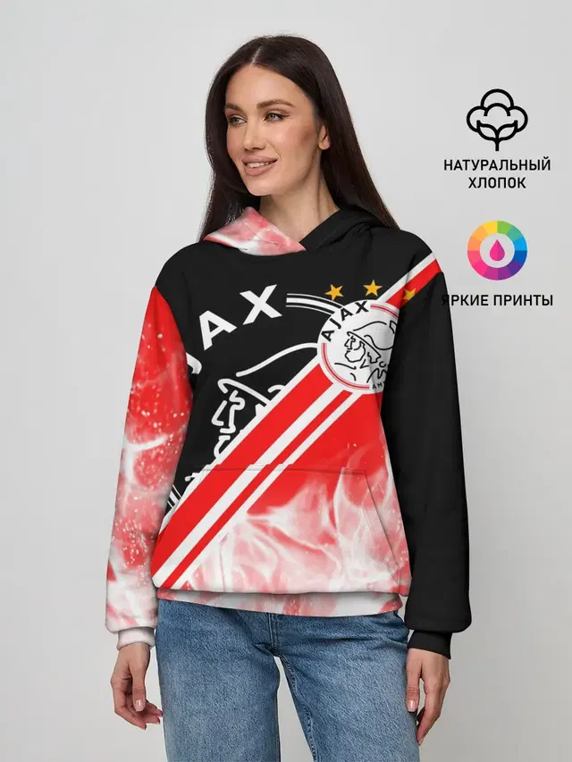 Женское худи с принтом «Football — FC AJAX AMSTERDAM — ФК АЯКС»