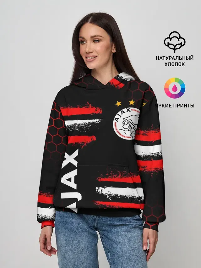 Женское худи с принтом «Amsterdam — FC AJAX AMSTERDAM — ФК АЯКС»