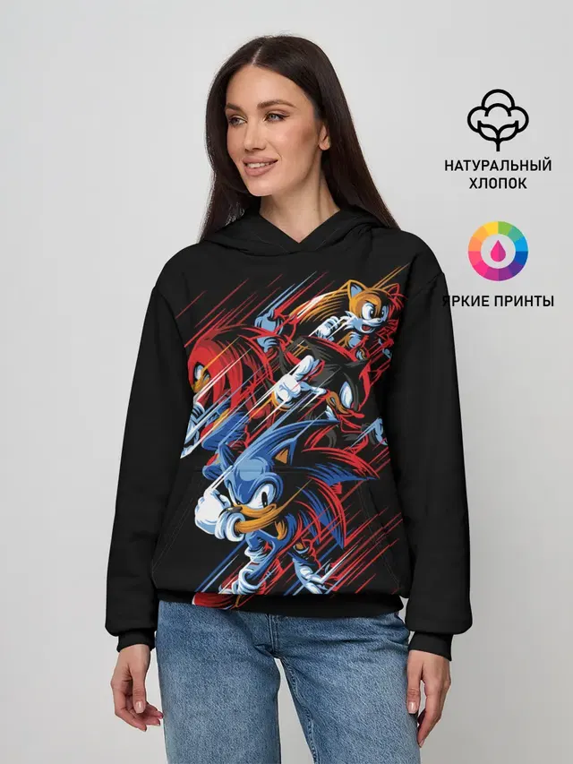 Женское худи с принтом «Соник — Sonics team»
