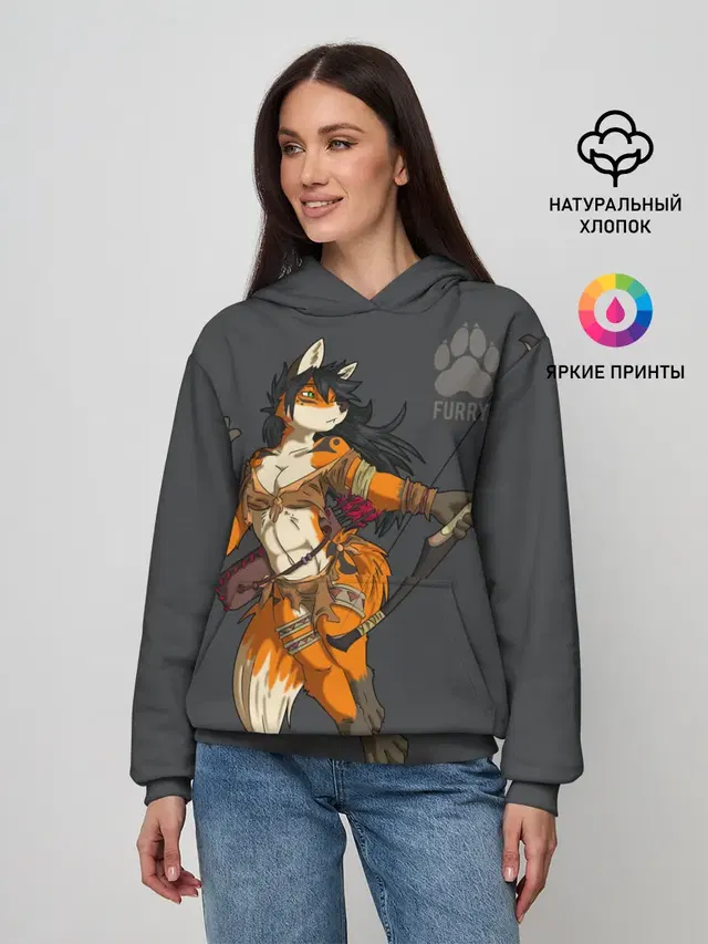 Женское худи с принтом «Лисы — Furry fox»
