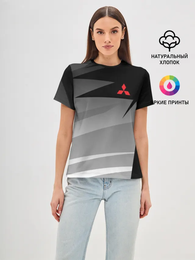 Женская базовая футболка с принтом «Mitsubishi — MITSUBISHI SPORT»
