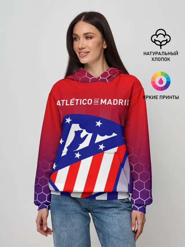 Женское худи с принтом «Football club — ATLETICO DE MADRID — АТЛЕТИКО»