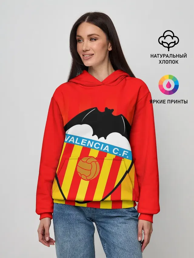 Женское худи с принтом «Valencia — FC VALENCIA — ФК ВАЛЕНСИЯ»