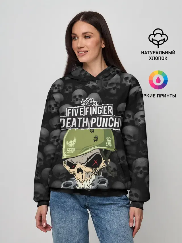 Женское худи с принтом «Skull — 5FDP»