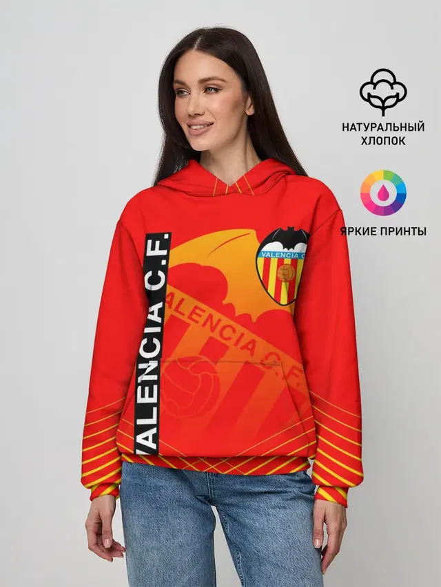 Женское худи с принтом «Valencia — FC VALENCIA — ФК ВАЛЕНСИЯ»
