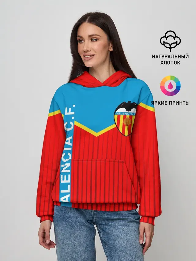 Женское худи с принтом «Valencia — FC VALENCIA — ФК ВАЛЕНСИЯ»