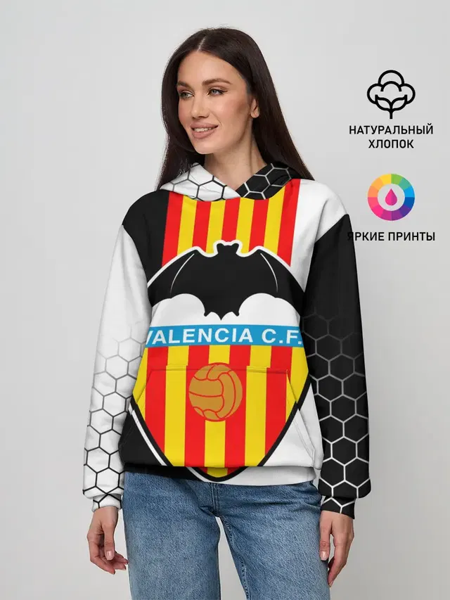 Женское худи с принтом «Valencia — FC VALENCIA — ФК ВАЛЕНСИЯ»
