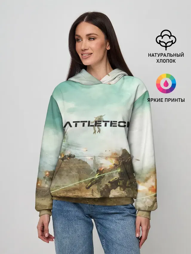 Женское худи с принтом «BattleTech — Битва мехов»