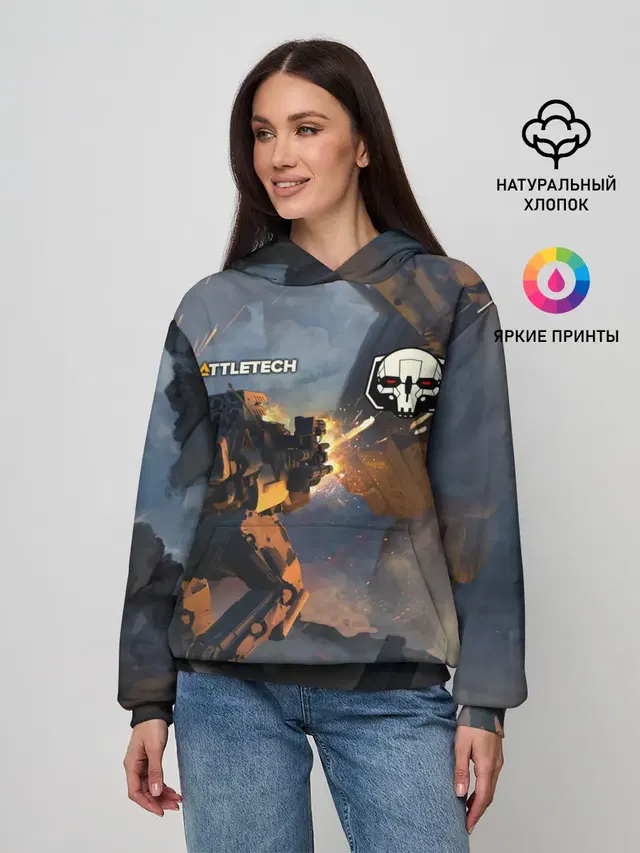 Женское худи с принтом «BattleTech — Battletech warrior»