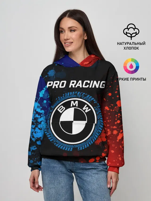 Женское худи с принтом «BMW — БМВ - Racing»