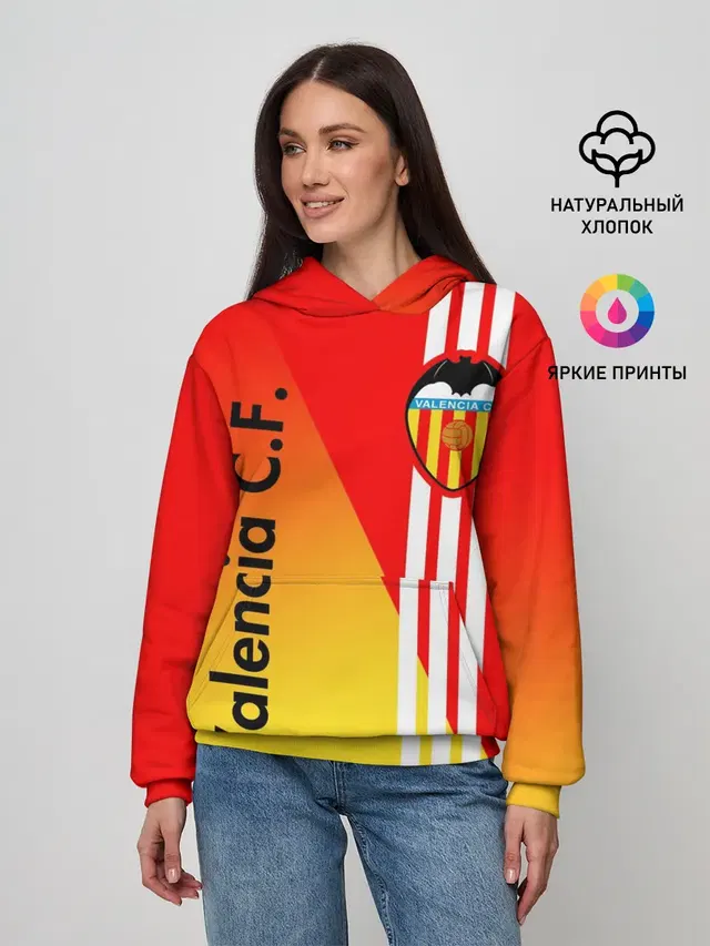 Женское худи с принтом «Valencia — FC VALENCIA — ФК ВАЛЕНСИЯ»