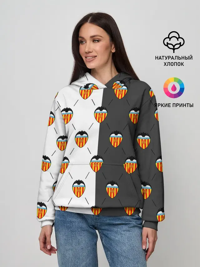 Женское худи с принтом «Valencia — FC VALENCIA — ФК ВАЛЕНСИЯ»