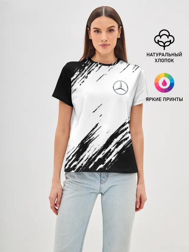 Женская базовая футболка с принтом «Merсedes — MERCEDES BENZ SPORT»