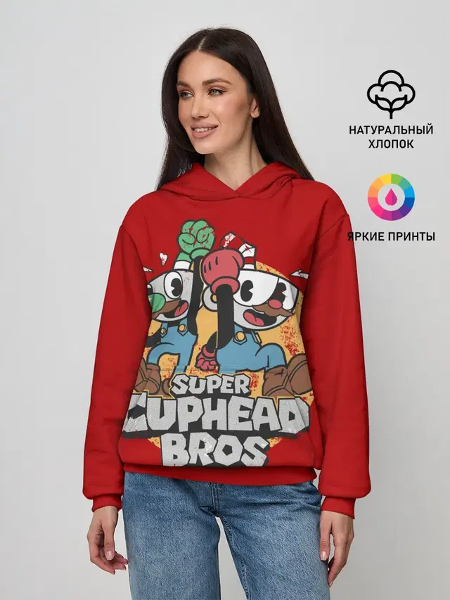Женское худи с принтом «Super Cuphead Bros»