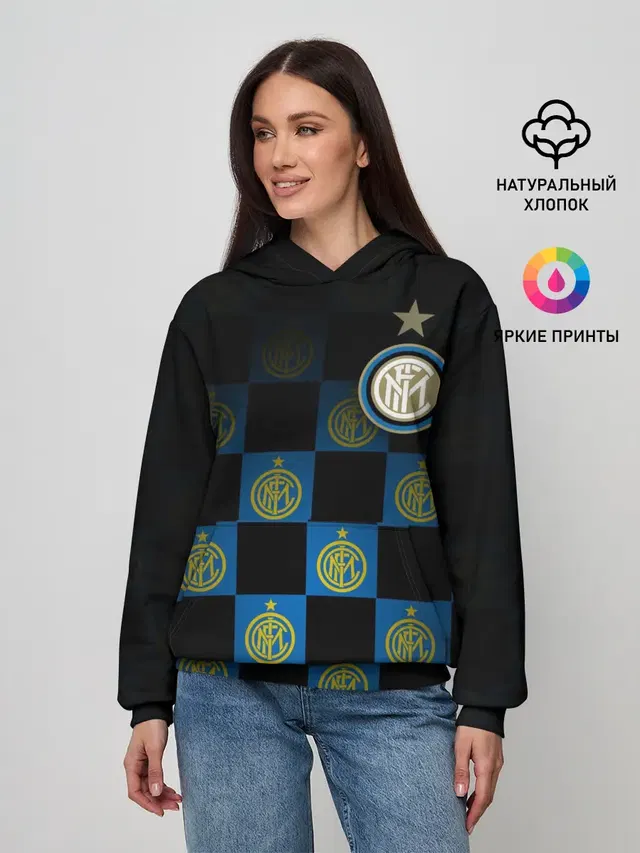 Женское худи с принтом «Checkerboard pattern — INTER MILAN»