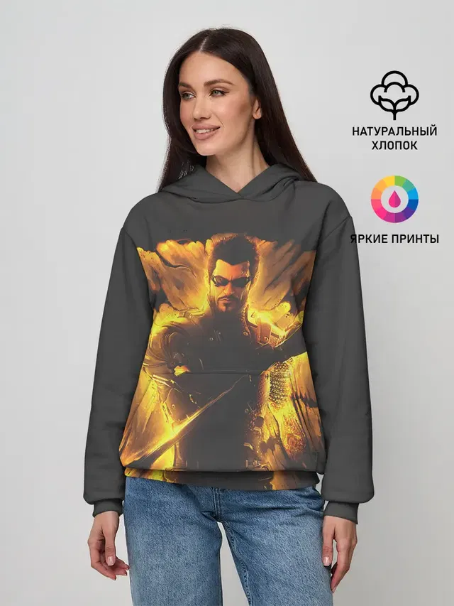 Женское худи с принтом «Deus Ex — Jensen in fire»