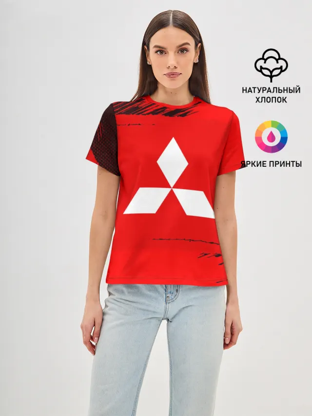 Женская базовая футболка с принтом «Mitsubishi — Mitsubishi SPORT»