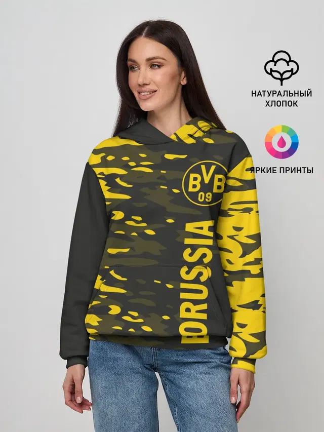 Женское худи с принтом «Camouflage — ФК БОРУССИЯ — FC BORUSSIA»