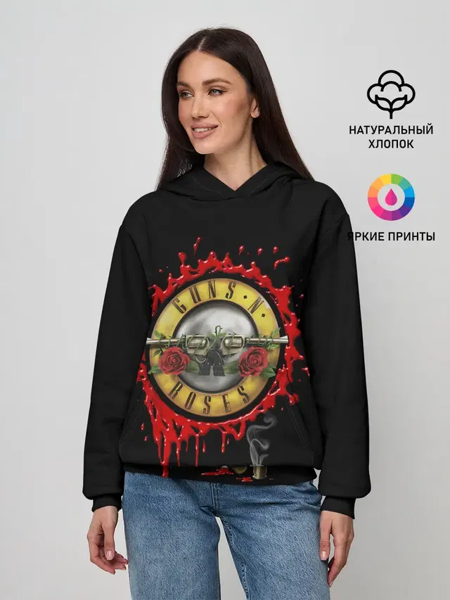 Женское худи с принтом «Разный рок — GUNS N ROSES»