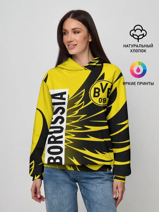Женское худи с принтом «Wings — ФК БОРУССИЯ — FC BORUSSIA»