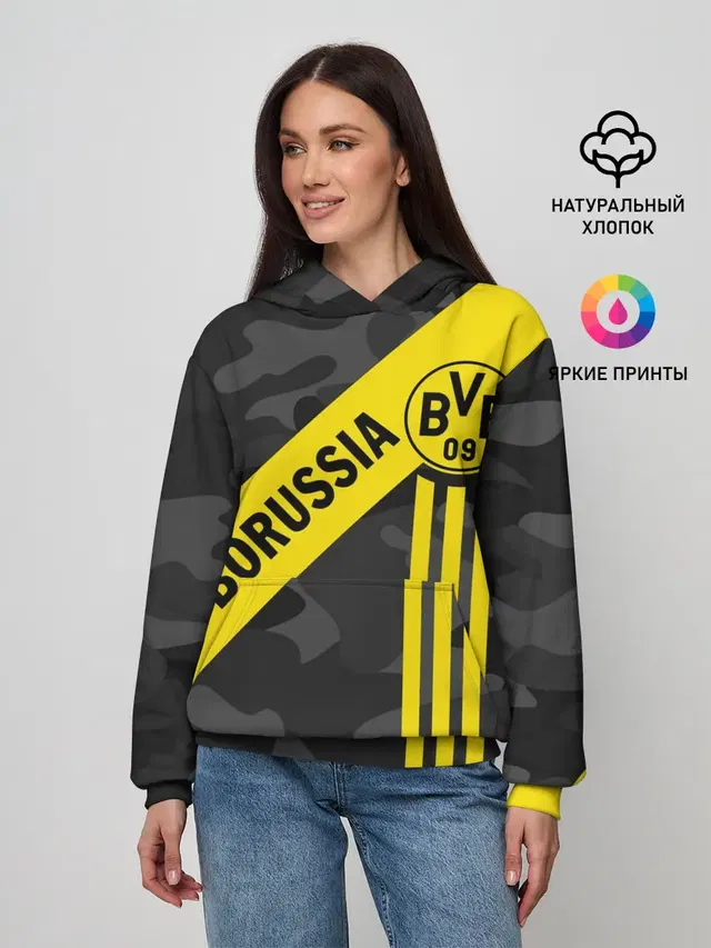 Женское худи с принтом «camouflage — ФК БОРУССИЯ — FC BORUSSIA»