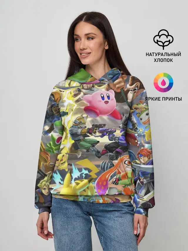 Женское худи с принтом «Разные игры — Super Smash World»