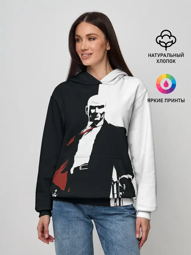 Женское худи с принтом «Hitman BW»