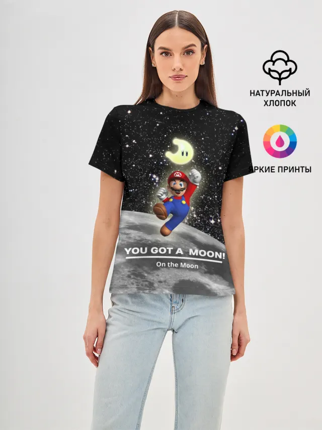 Женская базовая футболка с принтом «Mario — You got a moon»